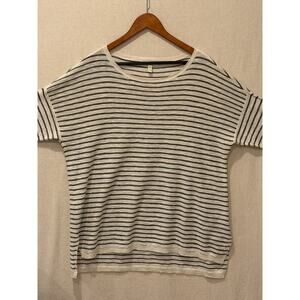 Eileen Fisher Linen Cotton Striped Boxy Sweater Large Lightweight Knit